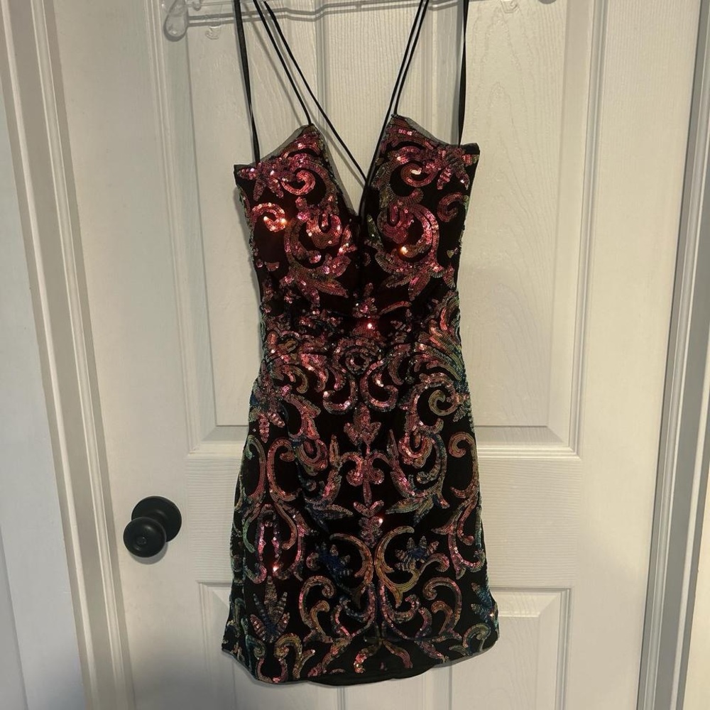 Clarisse Black and Multicolor Sequin Mini Dress